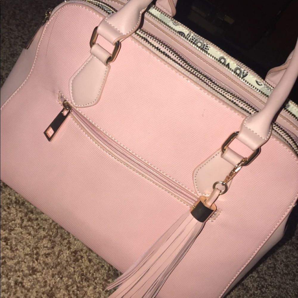 Luxury Pink Leather Bag with Gold accessories